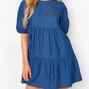 Boohoo tiered denim dress NWT